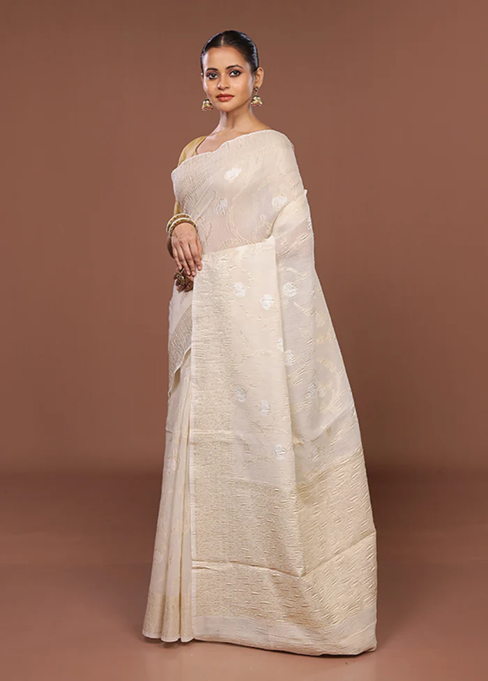 White Tissue Silk Saree With Blouse Piece - Image 4