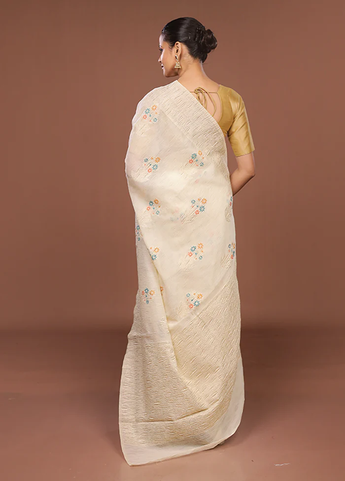 Cream Tissue Silk Saree With Blouse Piece - Image 3