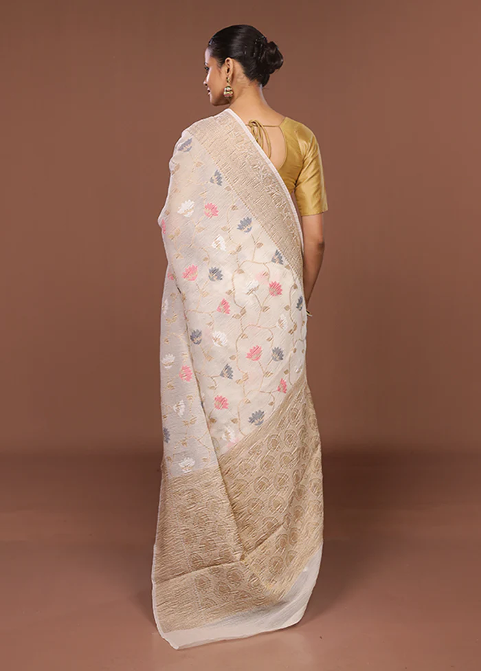 Cream Tissue Silk Saree With Blouse Piece - Image 3