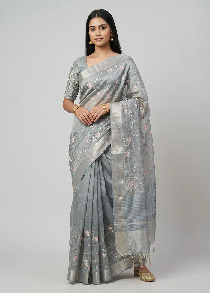 Cream Tissue Silk Saree With Blouse Piece