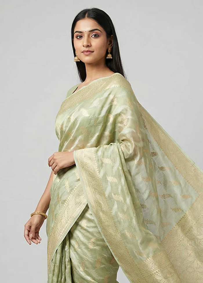 Cream Tissue Silk Saree With Blouse Piece - Image 2