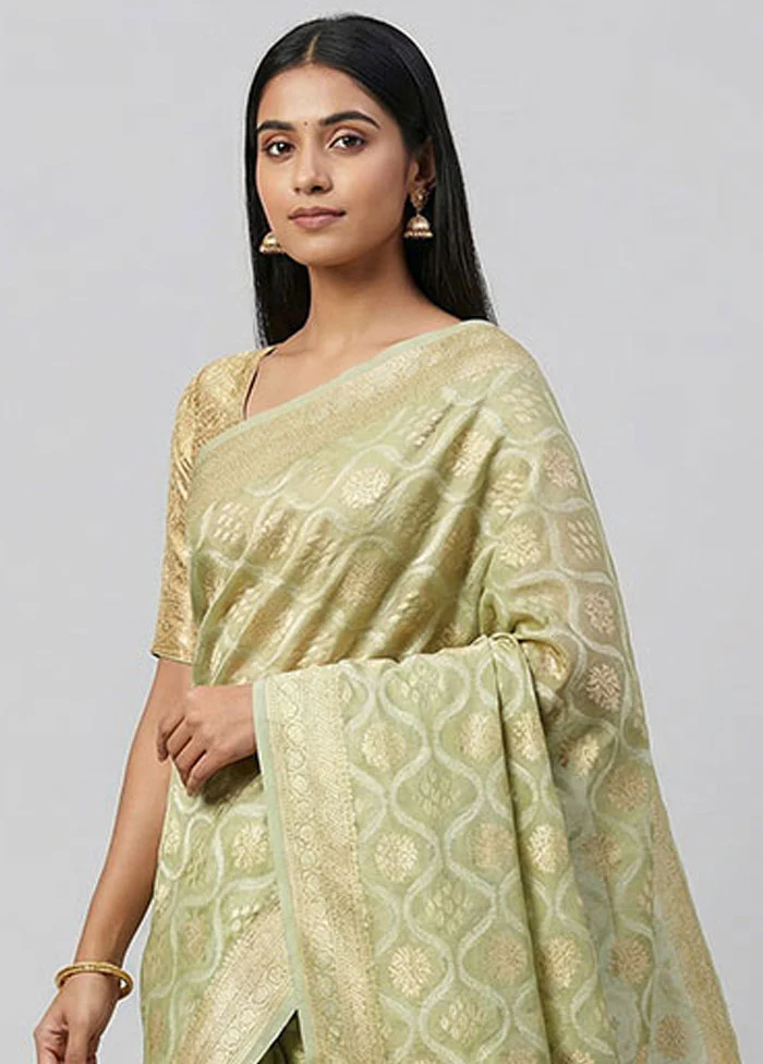 Cream Tissue Silk Saree With Blouse Piece - Image 2