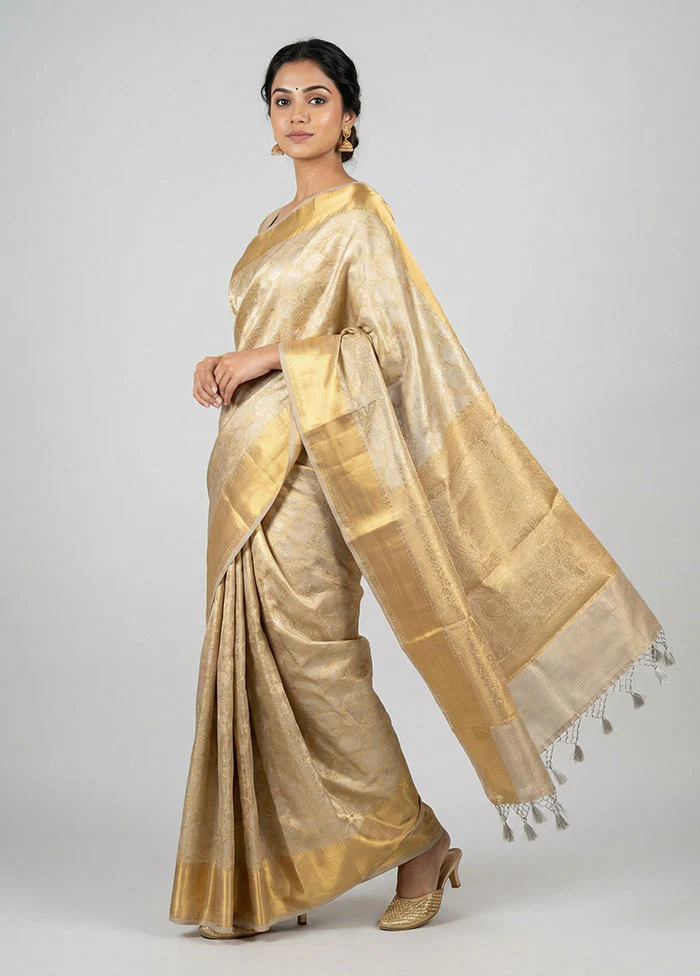 Cream Tissue Silk Saree With Blouse Piece