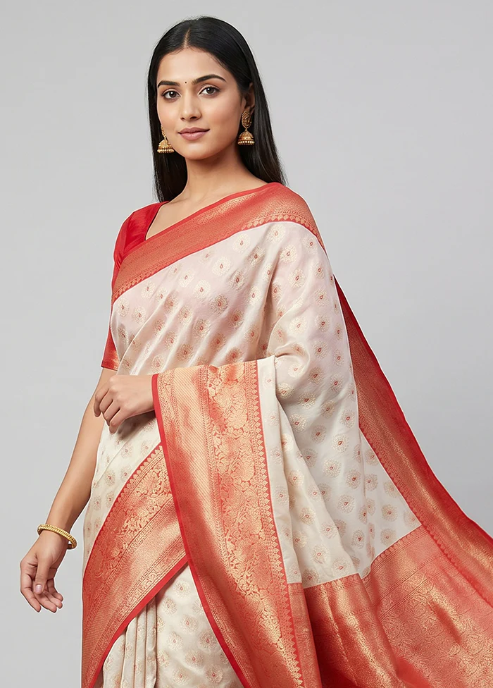 Cream Tissue Silk Saree With Blouse Piece - Image 2