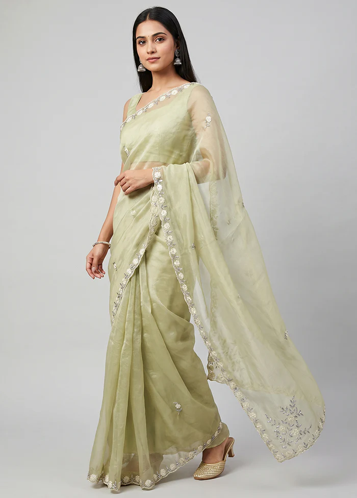 Cream Tissue Silk Saree With Blouse Piece