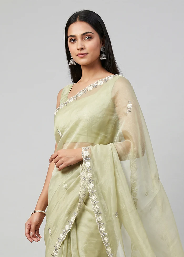 Cream Tissue Silk Saree With Blouse Piece - Image 2