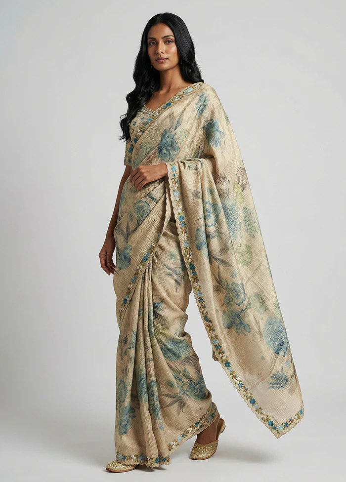 Cream Tissue Silk Saree With Blouse Piece