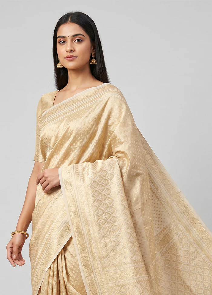 Cream Tissue Silk Saree With Blouse Piece - Image 2