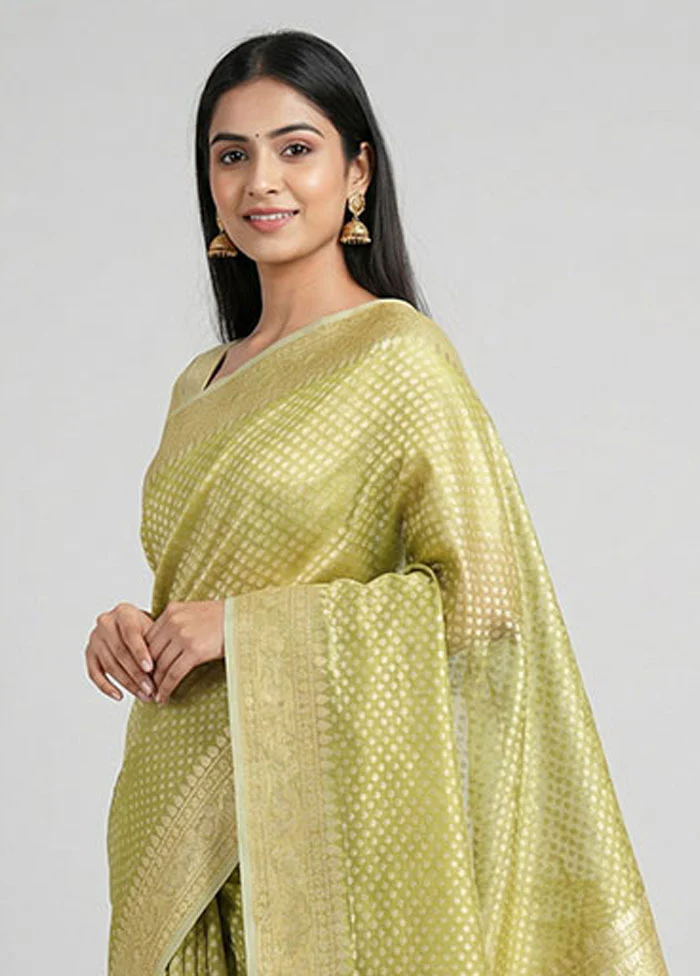 Cream Tissue Silk Saree With Blouse Piece - Image 2