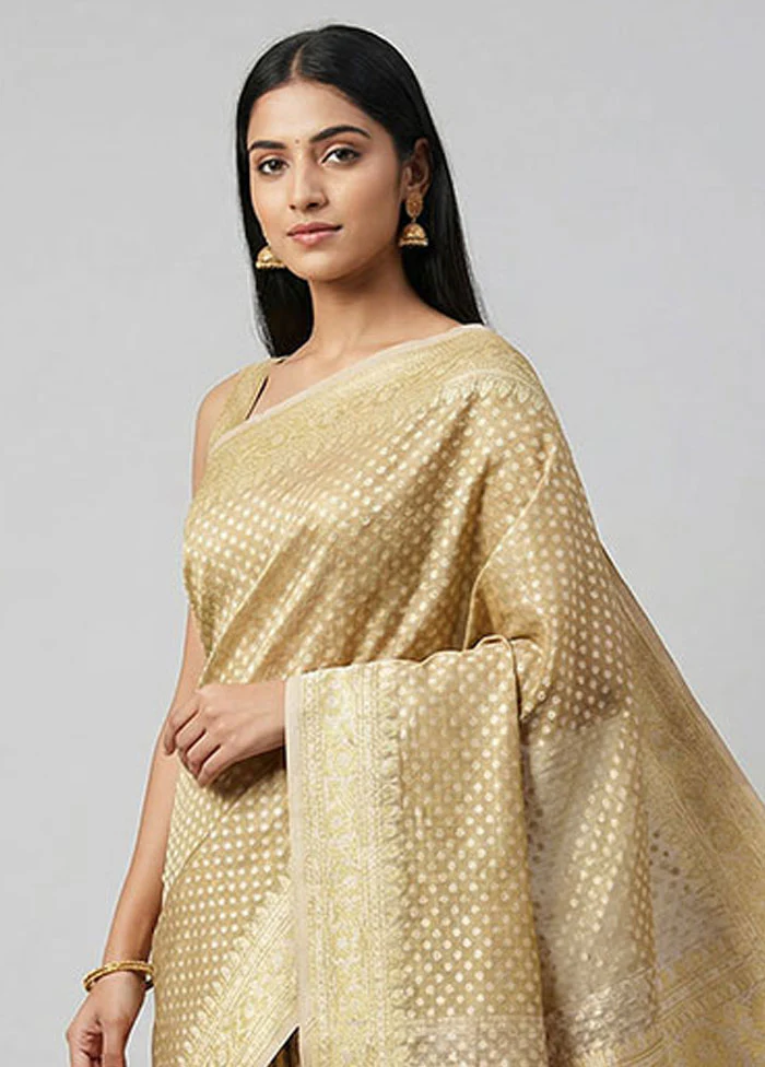 Cream Tissue Silk Saree With Blouse Piece - Image 2