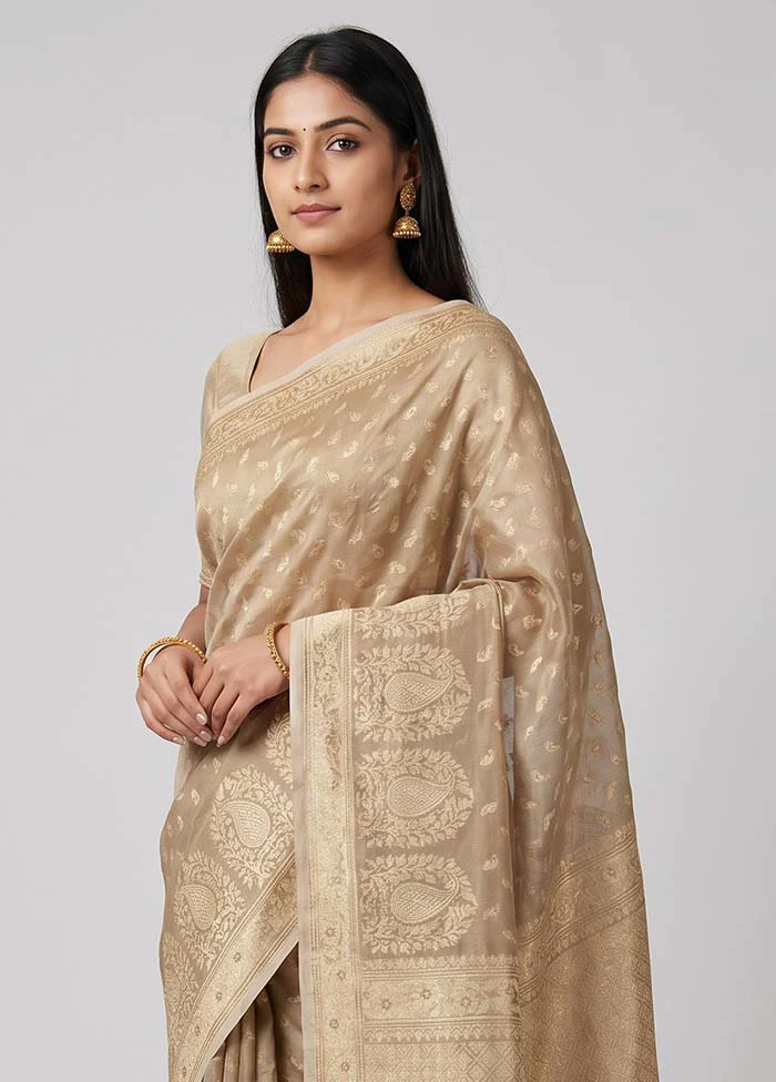 Cream Tissue Silk Saree With Blouse Piece - Image 2