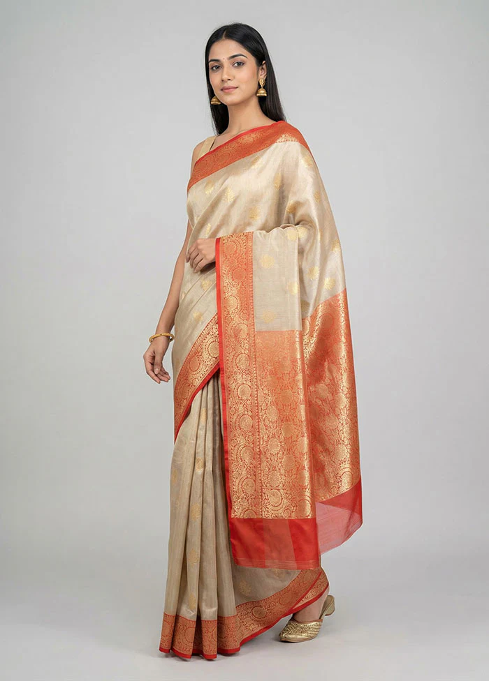 Cream Tissue Silk Saree With Blouse Piece