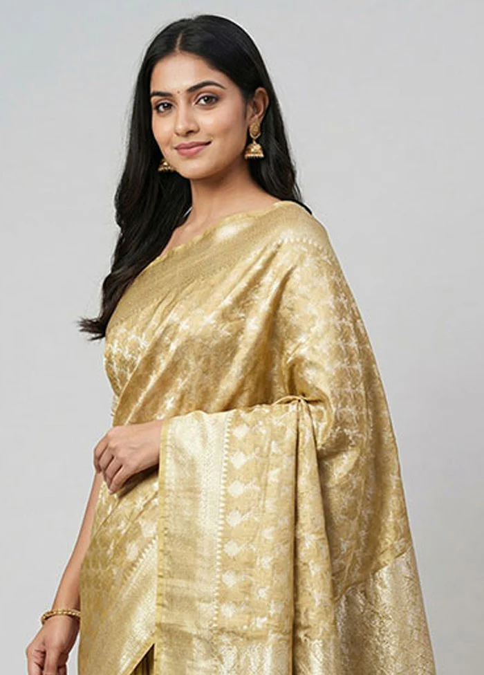 Cream Tissue Silk Saree With Blouse Piece - Image 2