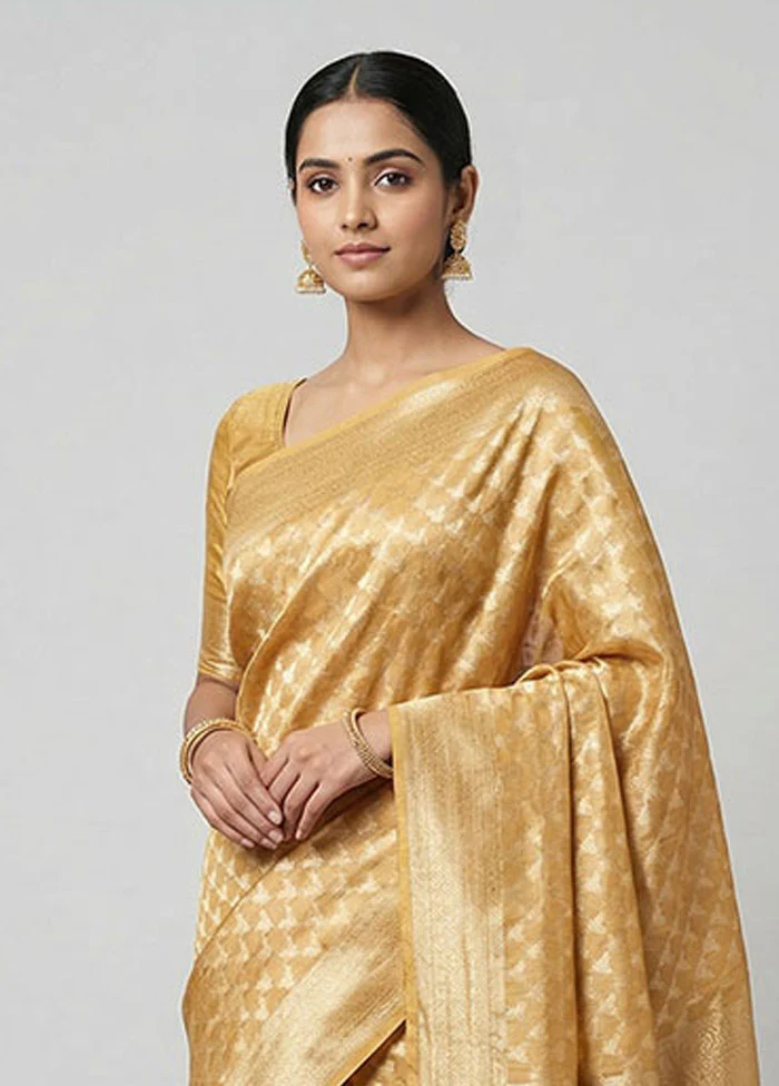 Cream Tissue Silk Saree With Blouse Piece - Image 2