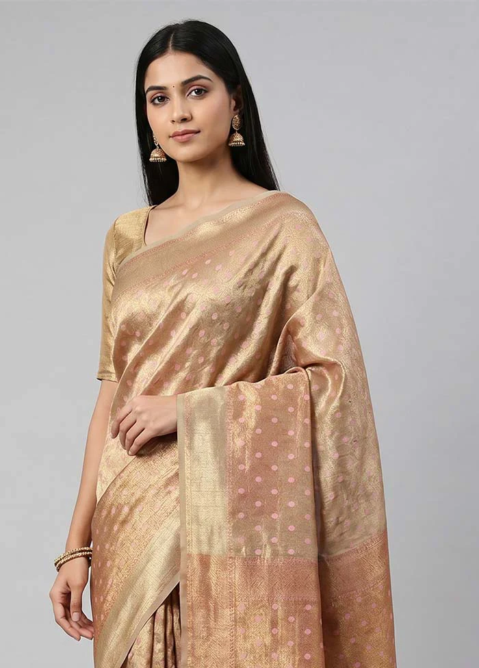 Cream Tissue Silk Saree With Blouse Piece - Image 2