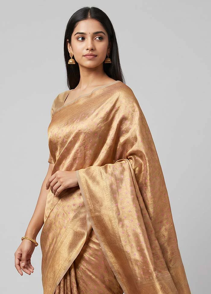 Cream Tissue Silk Saree With Blouse Piece - Image 2