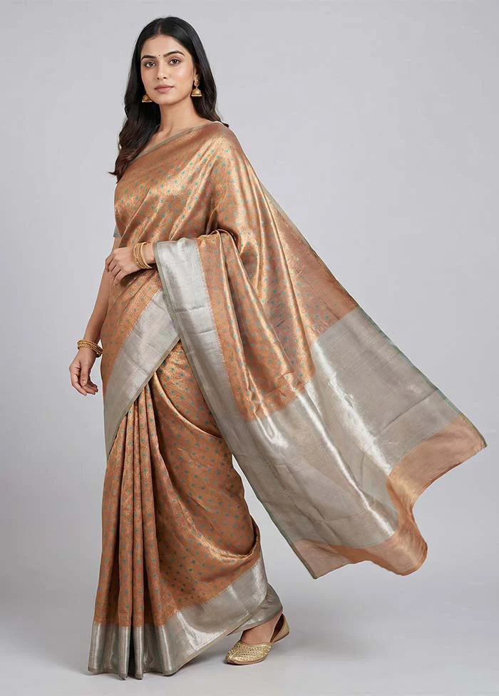 Cream Tissue Silk Saree With Blouse Piece