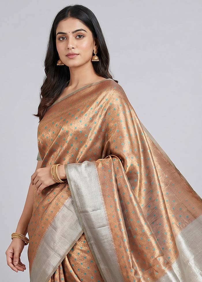 Cream Tissue Silk Saree With Blouse Piece - Image 2