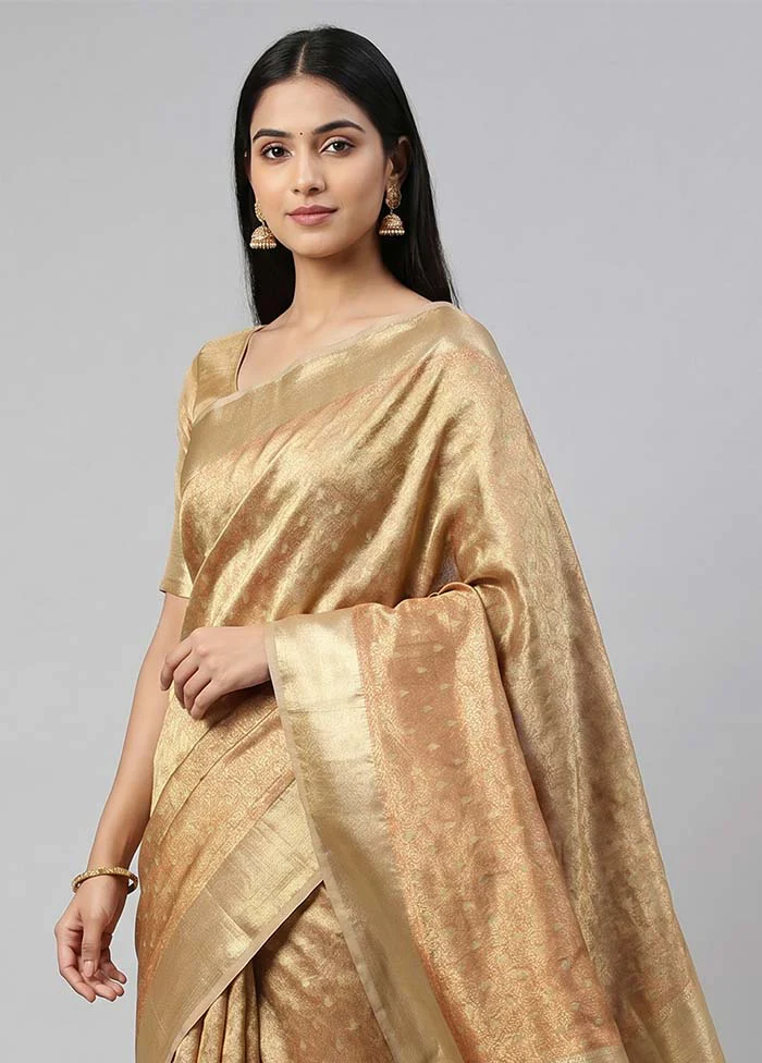 Cream Tissue Silk Saree With Blouse Piece - Image 2