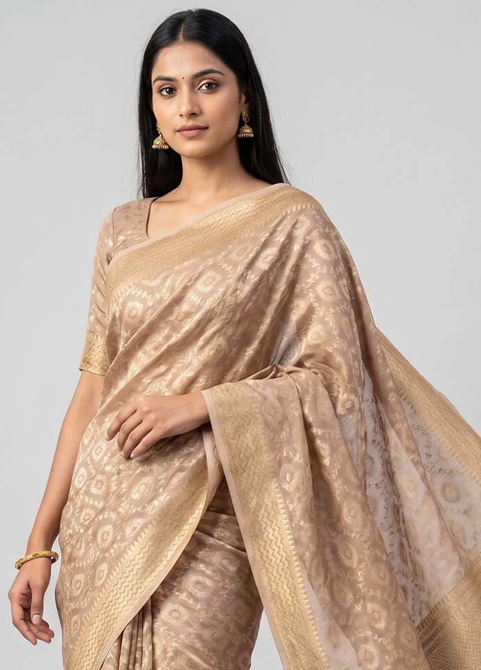 Cream Tissue Silk Saree With Blouse Piece - Image 2