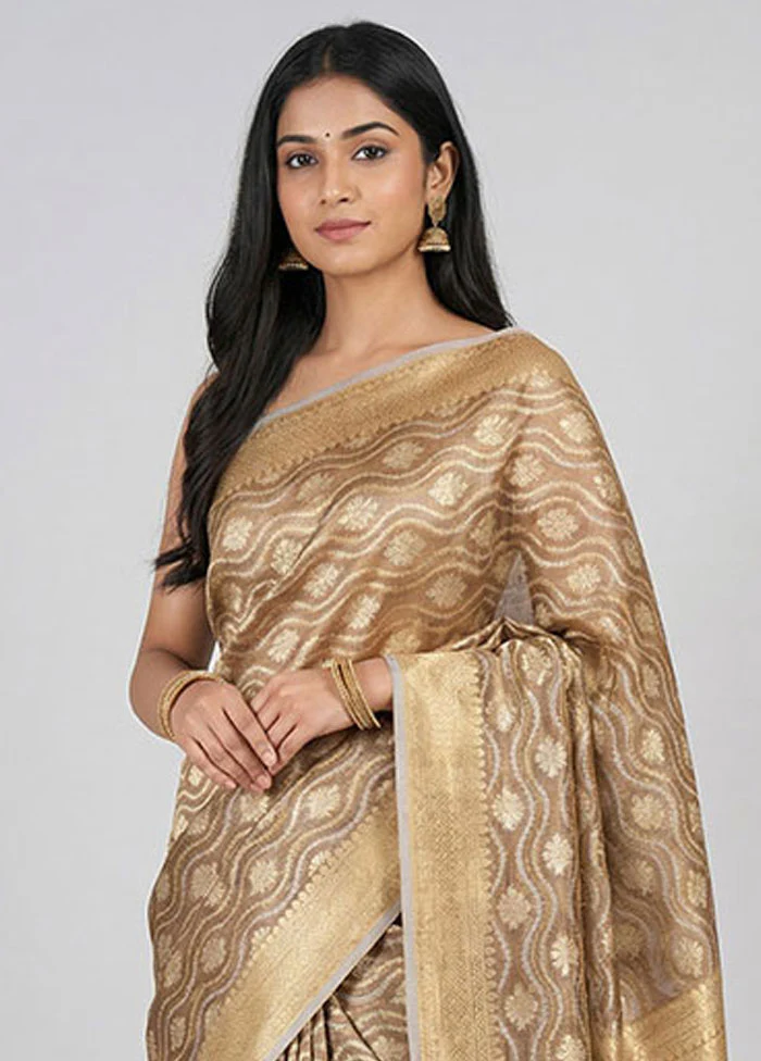 Cream Tissue Silk Saree With Blouse Piece - Image 2