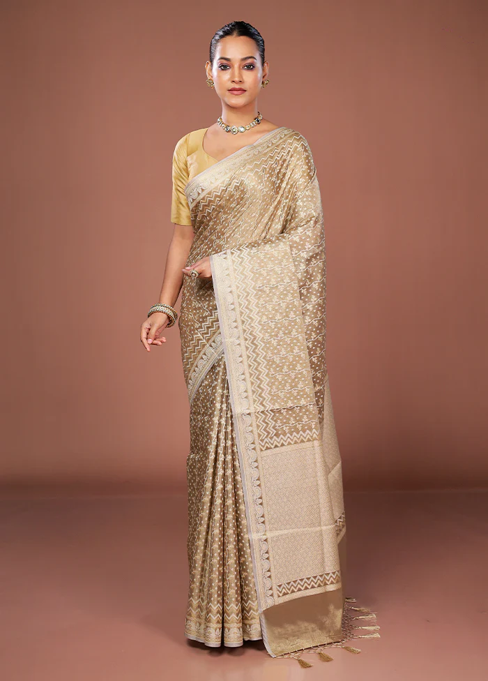 Cream Tissue Silk Saree With Blouse Piece - Image 2