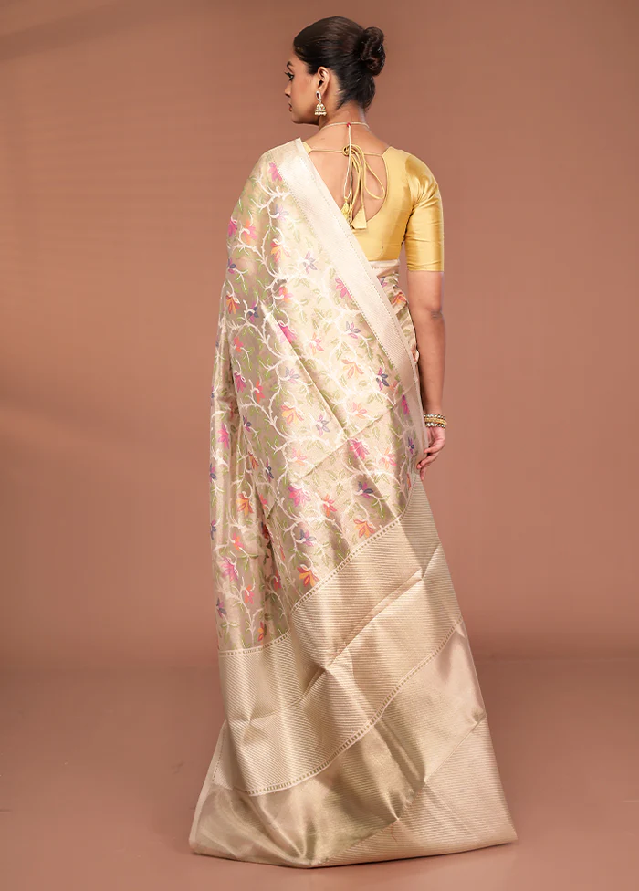 Cream Tissue Silk Saree With Blouse Piece - Image 3