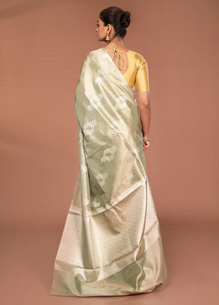 Cream Tissue Silk Saree With Blouse Piece - Image 3