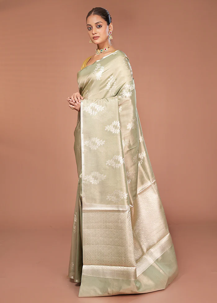 Cream Tissue Silk Saree With Blouse Piece - Image 4