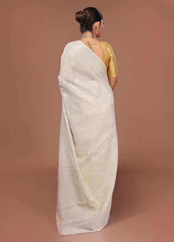 White Tissue Silk Saree With Blouse Piece - Image 3