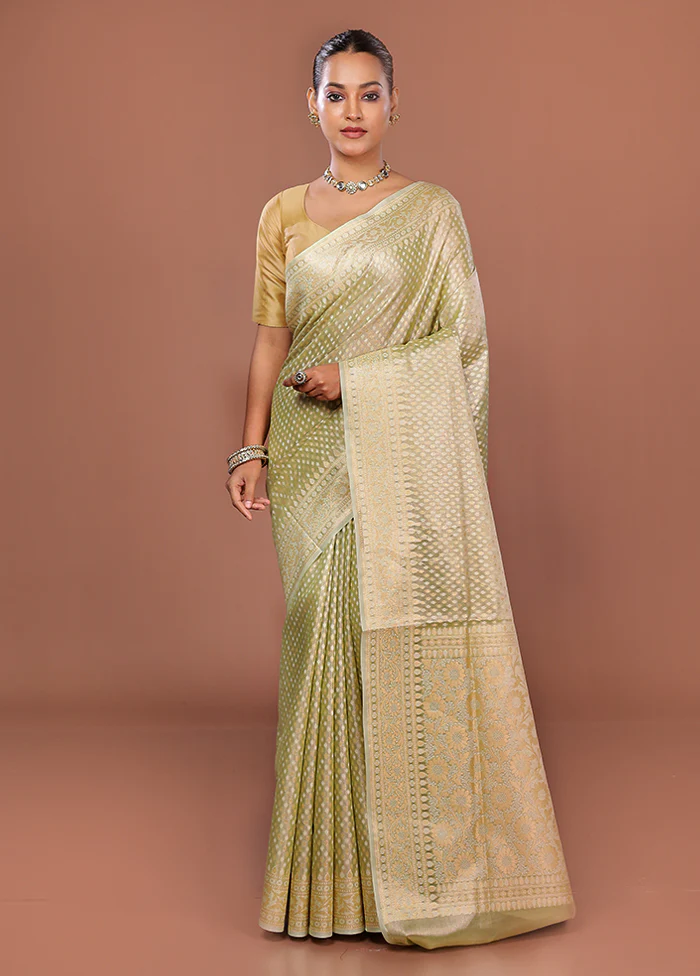 Cream Tissue Silk Saree With Blouse Piece - Image 2