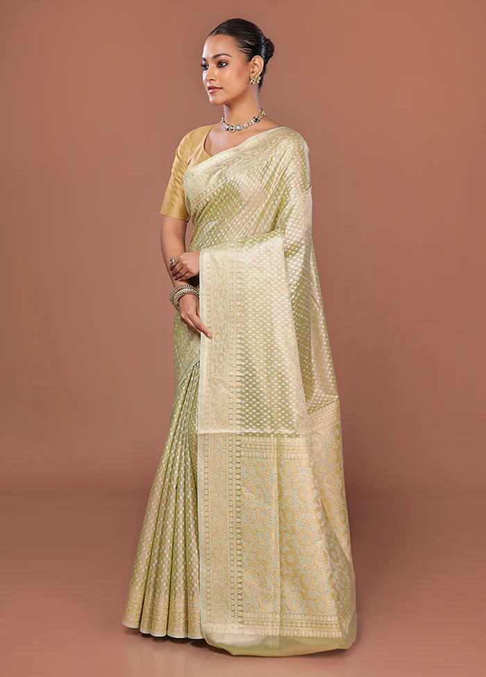 Cream Tissue Silk Saree With Blouse Piece - Image 4