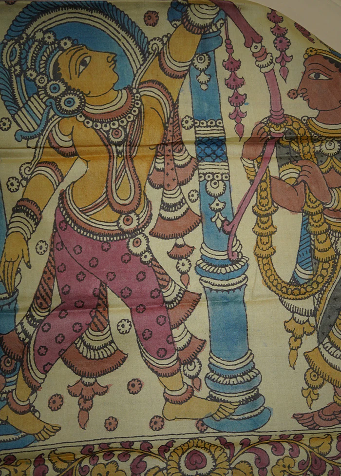 Cream Tussar Pure Silk Saree With Blouse Piece - Image 2