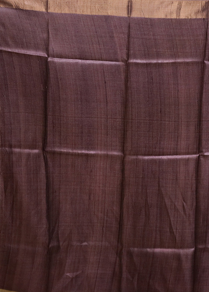Cream Tussar Silk Saree With Blouse Piece - Image 5