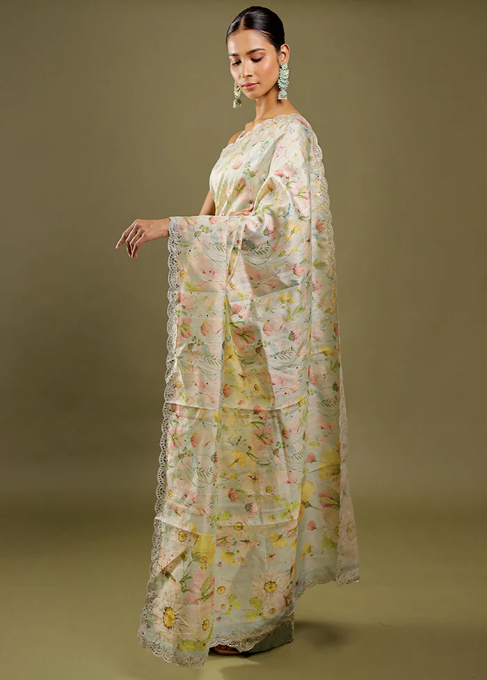Cream Tussar Silk Saree With Blouse Piece - Image 3