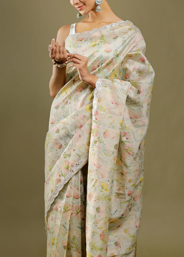 Cream Tussar Silk Saree With Blouse Piece - Image 5