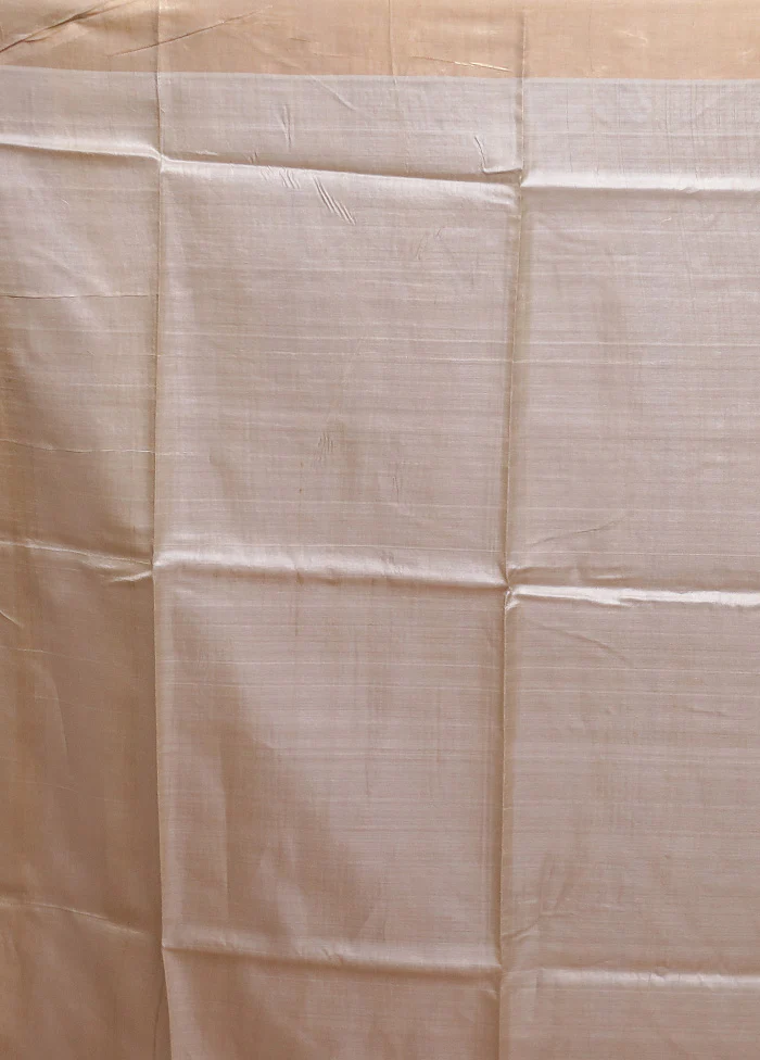 Cream Tussar Silk Saree With Blouse Piece - Image 5