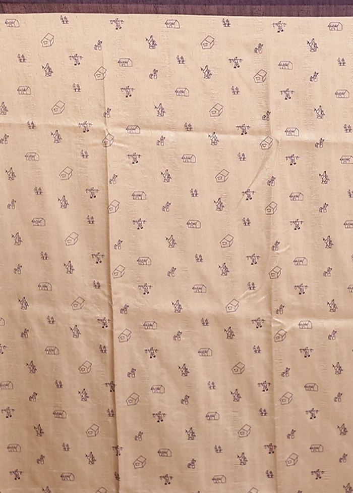 Cream Tussar Silk Saree With Blouse Piece - Image 5