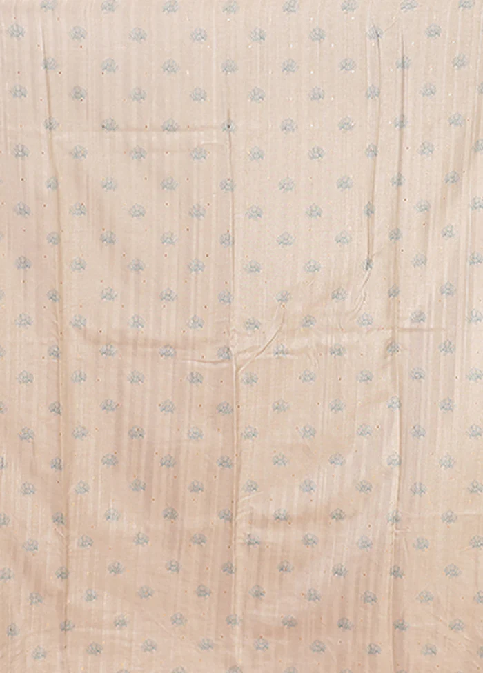 Cream Tussar Silk Saree With Blouse Piece - Image 5