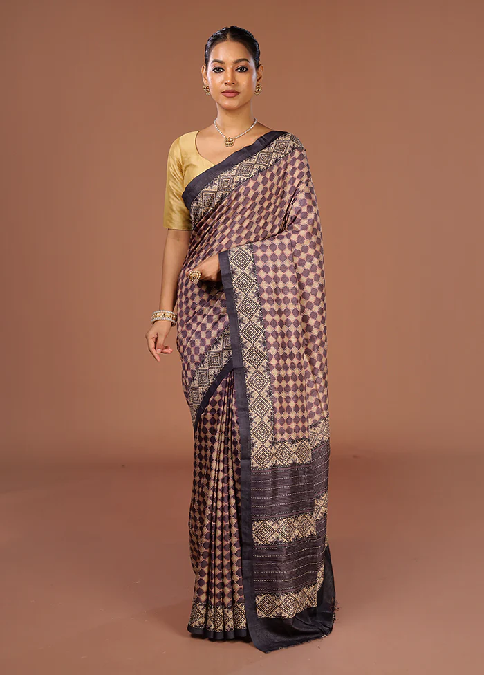 Purple Tussar Silk Saree With Blouse Piece - Image 2