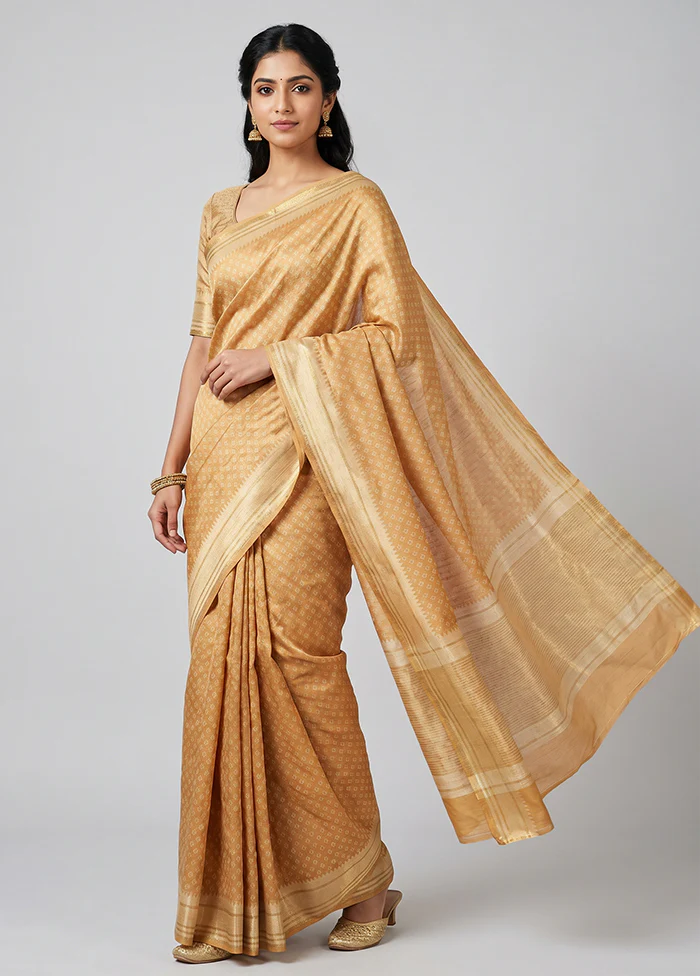Cream Tussar Silk Saree With Blouse Piece