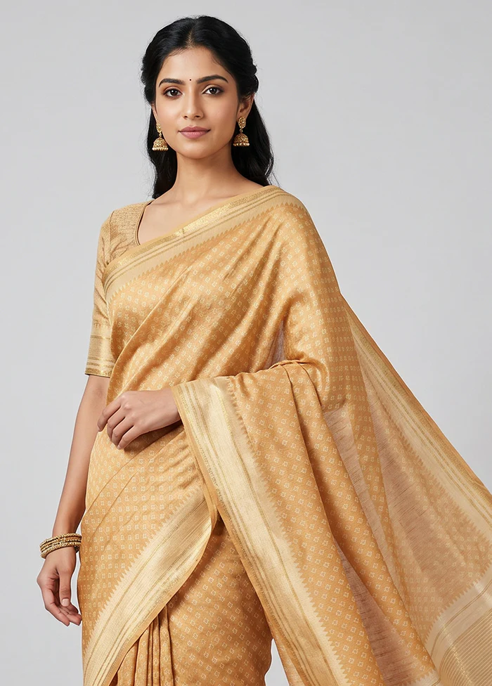 Cream Tussar Silk Saree With Blouse Piece - Image 2