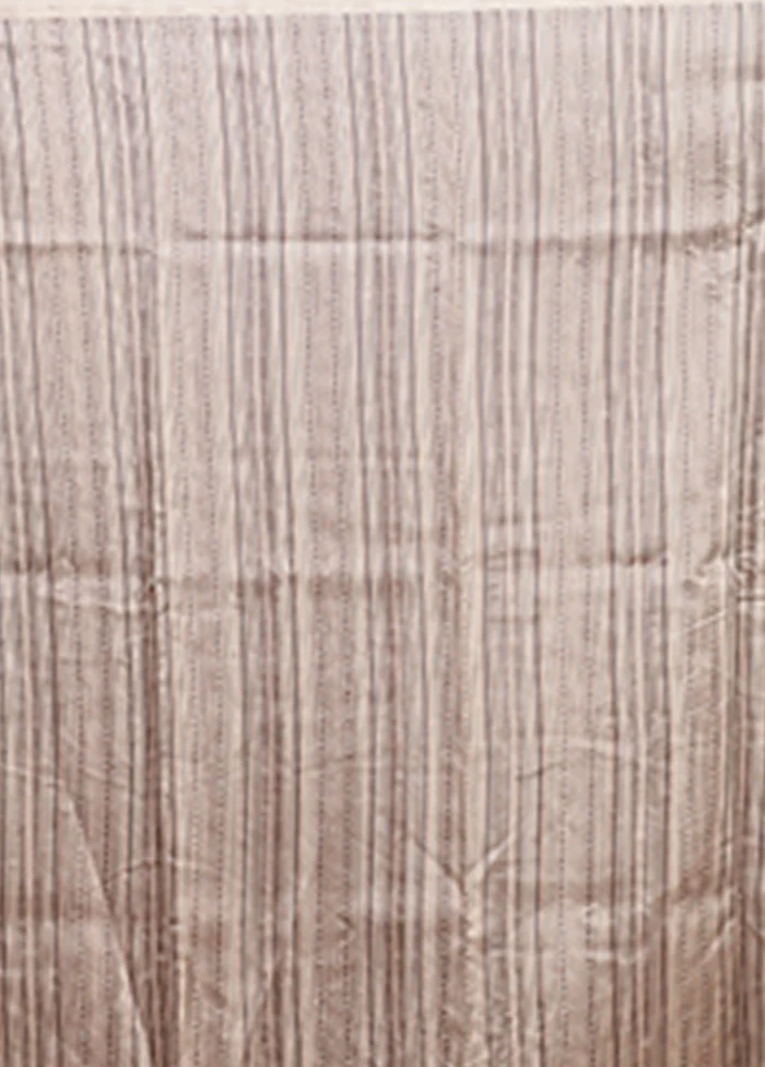 Cream Tussar Silk Saree With Blouse Piece - Image 5