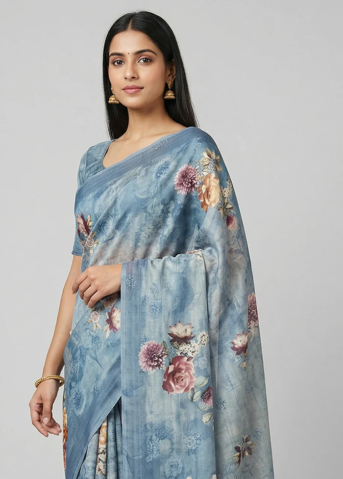 Cream Tussar Silk Saree With Blouse Piece - Image 2