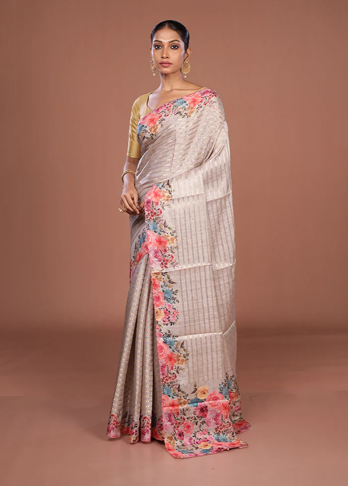 Pink Tussar Silk Saree With Blouse Piece - Image 4