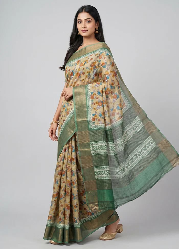 Cream Tussar Silk Saree With Blouse Piece