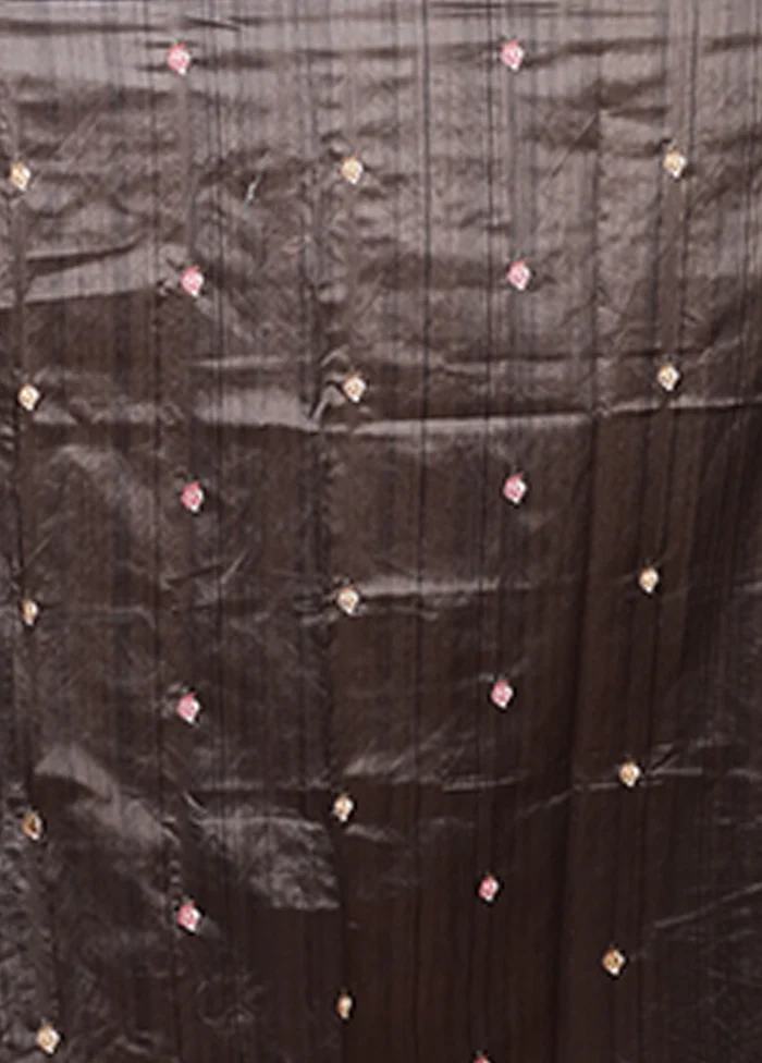 Grey Tussar Silk Saree With Blouse Piece - Image 5