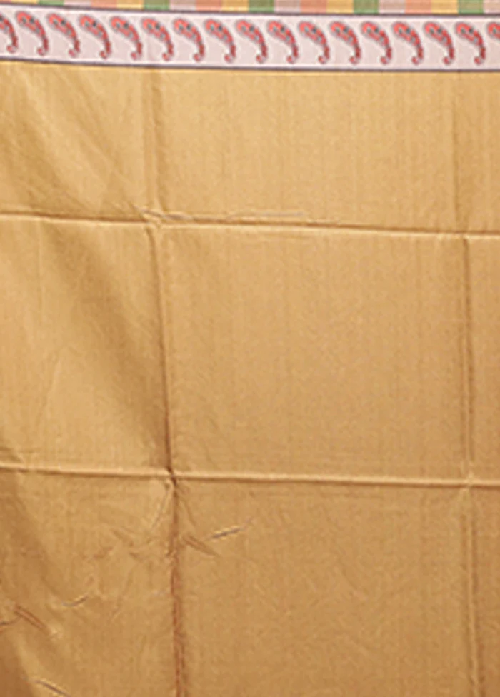 Cream Tussar Silk Saree With Blouse Piece - Image 5