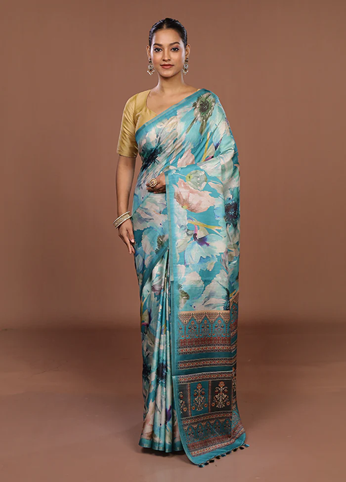 Cream Tussar Silk Saree With Blouse Piece - Image 2