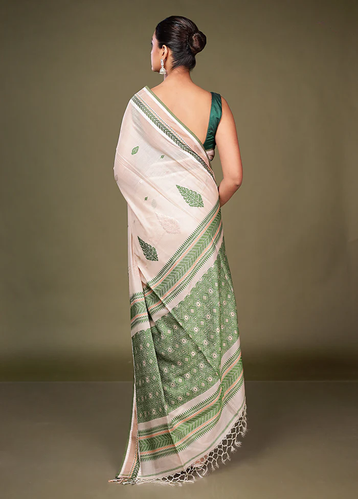 Cream Tussar Silk Saree With Blouse Piece - Image 3
